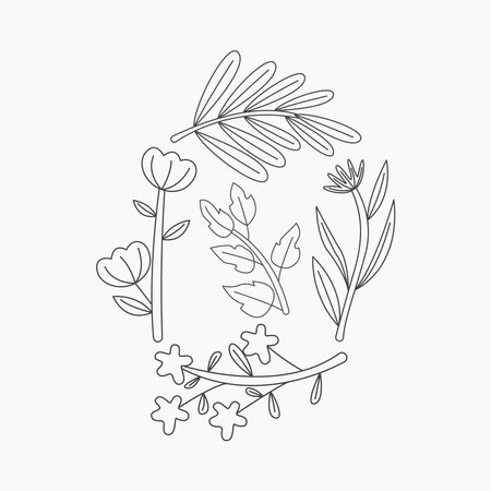 Vector illustration of floral wreath. Hand drawn botanical element isolated on white background.のイラスト素材