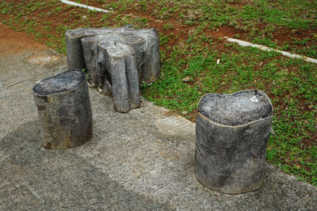 This used wood is usually used for seats in indonesiaの写真素材