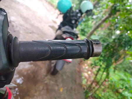 A photo of my father's motorcycle gas pull or brake is blackの写真素材