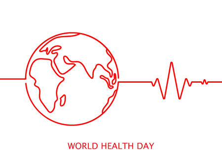 World health day vector icon with cardiogram in red colour on white backgroundのイラスト素材