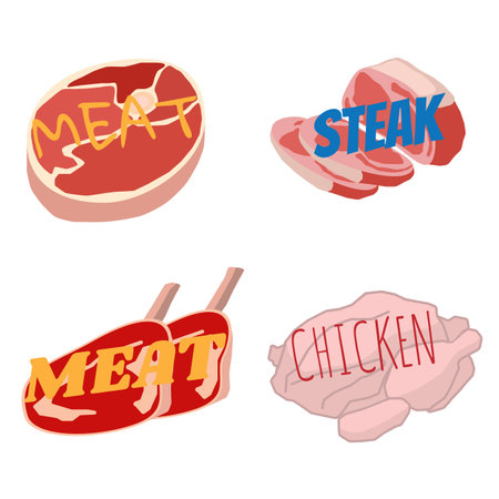 Meat objects vector on white background in cartoon style.のイラスト素材