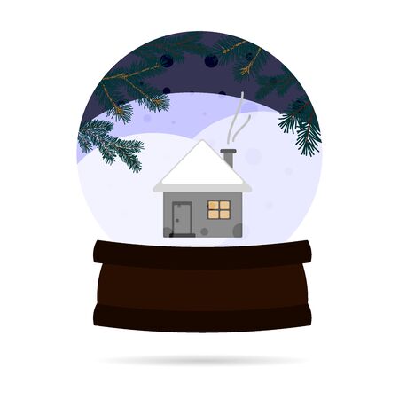 Snow ball with a winter landscape Christmas glitter snowball. Vector happy holidays greeting card.のイラスト素材
