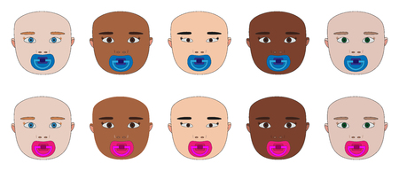 baby face Of Different Races. newborn girls and boys with dummyのイラスト素材