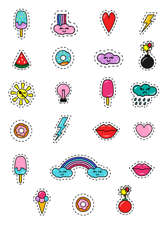 Fashion 80s and 90s patches, badges and stickersのイラスト素材