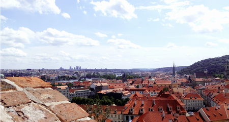 View of the red roofs of the historic district of Prague, Czech Republic