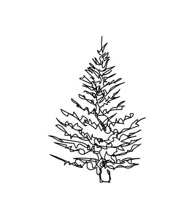 Pine tree one line art. Continuous line drawing of plants, herb, tree, wood, pine, nature, flora.のイラスト素材