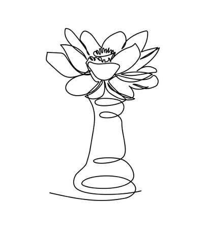 Chess Rook with lotus one line art. Continuous line drawing of Chess Pieces with flowers.のイラスト素材