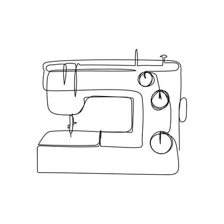 Sewing machine continuous line drawing. One line art of home appliance, sewing, atelier, embroidery, overlock, stitch.のイラスト素材