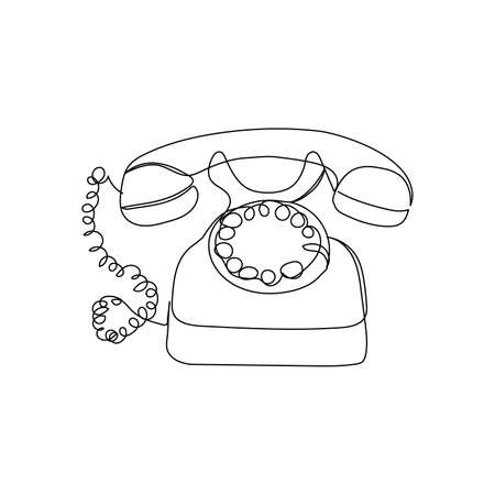 Antique rotary phone continuous line drawing. One line art of home appliance, telephone communication, telephone receiver, call, 20th century.のイラスト素材