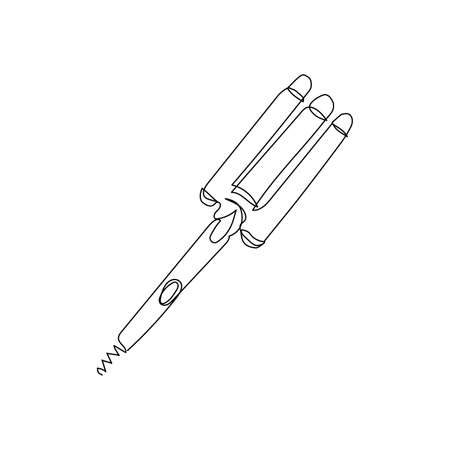 Triple-Barrel curling iron continuous line drawing. One line art of home appliance, bathroom, curly hair, styling, hairdressing supplies.のイラスト素材
