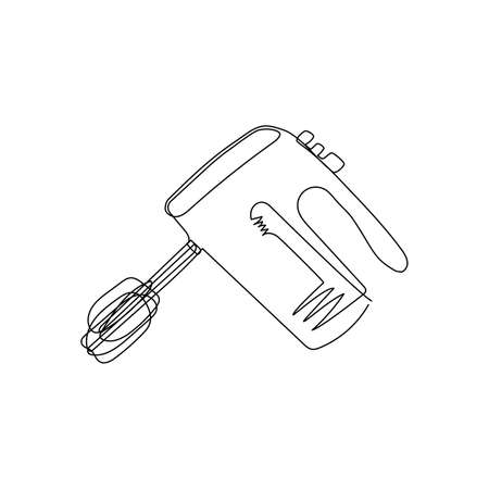 Hand mixer continuous line drawing. One line art of home appliance, kitchen, electrical, food processor.のイラスト素材