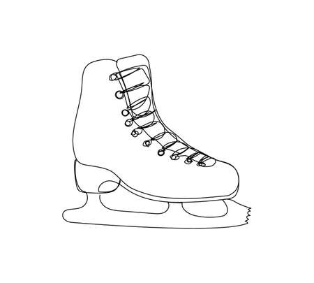 Skates, figure skating one line art. Continuous line drawing of new year holidays, christmas, winter accessory, winter, skater, winter sport, shoes, blade, ice. Hand drawn vector illustration.のイラスト素材
