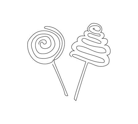 Traditional caramel candy line art. Continuous line drawing of new year, holidays, christmas, sweets, marshmallow, caramel, tree and curls, decoration, decor. Hand drawn vector illustration.のイラスト素材