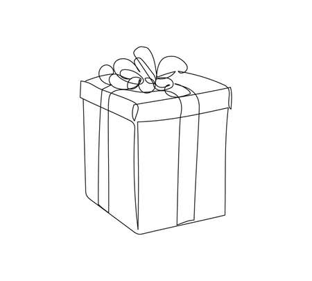 Gift box with bow one line art. Continuous line drawing of new year holidays, christmas, celebration, packaging, holiday, giving, present, surprise, decoration.のイラスト素材