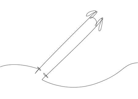 Ski poles one line art. Continuous line drawing of sport, winter, player, sports, activity, skiing, ski, mountains, hill, sticks, vacation, adventure, accessory, tourism, snow, play.のイラスト素材