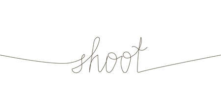Shoot continuous line drawing. One line art of English hand written lettering of shooting, fire, war, skirmish, protection.のイラスト素材