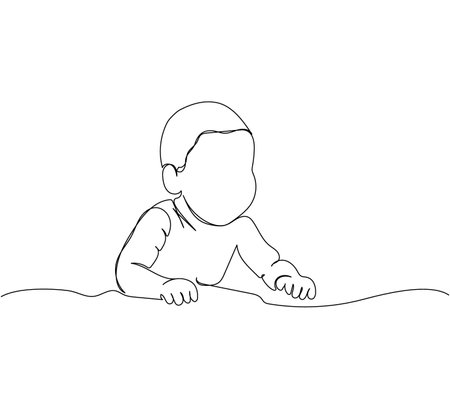 Small child one line art. Continuous line drawing of child, childhood, newborn, new life, son, daughter, silhouette, motherhood.のイラスト素材