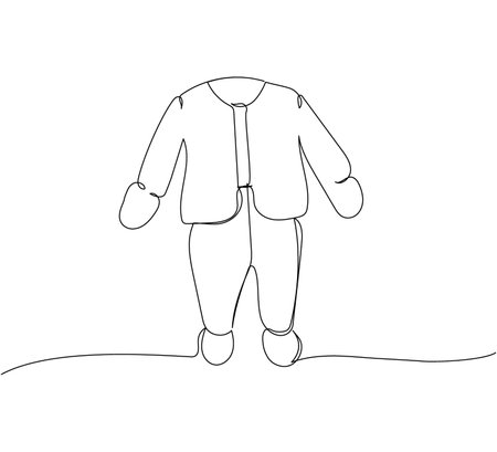 Baby rompers, warm suit one line art. Continuous line drawing of clothes, dress, children s, wardrobe, dress up, neat, comfortable, home, baby.のイラスト素材