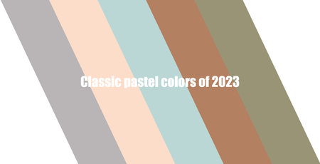 Classic pastel colors palette 2023 in RGB. Trend color guide collection stripes. Muted soft color set for fashion, home interior, design.のイラスト素材