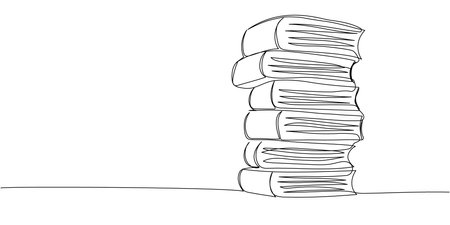Stack of big books, textbooks, encyclopedias one line art. Continuous line drawing of book, library, education, school, study, literature, paper, textbook, knowledge, read, learn, page, reading.のイラスト素材