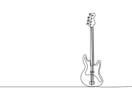 Electric guitar one line art. Continuous line drawing of musical, equipment, song, guitar, electric, melody, rock, volume, chord, bass, acousticのイラスト素材