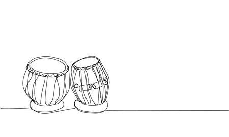 Tabla drum one line art. Continuous line drawing of sound, beat, ethnic, indian, rhythm, musician,...