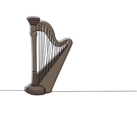 Harp one line color art. Continuous line drawing of musical, melody, antique, culture, retro, tune, traditional, symphonic, music, irish, orchestra, greek, lira, lyra, string.のイラスト素材