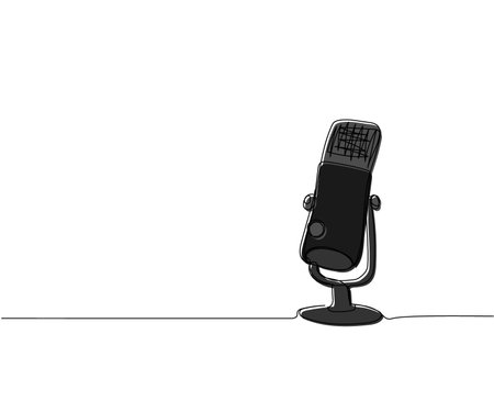 Radio microphone one line color art. Continuous line drawing of musical, mic, broadcasting, microphone, radio, music, karaoke, audio, sound, retro, record, broadcast, mediaのイラスト素材