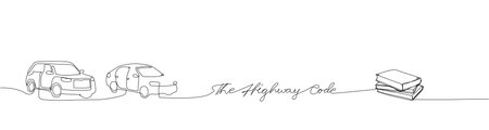 The Highway Coge one line art. Continuous line drawing of book, library, gesture, rules, traffic, literature, read, reading with an inscription, lettering, handwritten.のイラスト素材