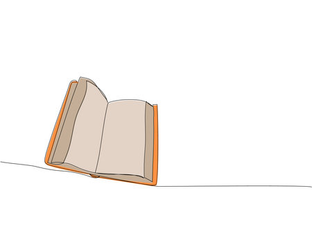 Large open book, hardcover album one line colored art. Continuous line color drawing of book, library, education, school, study, literature, paper, textbook, knowledge, read, learn, page, reading.のイラスト素材