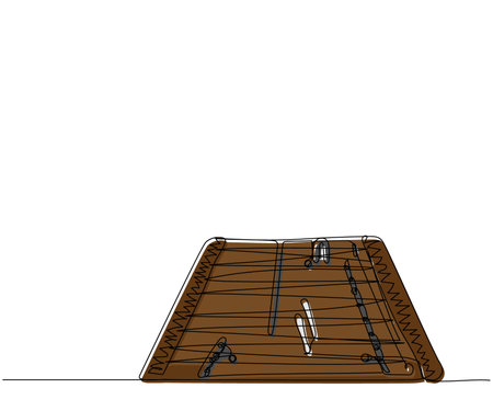 Tsymbaly, dulcimer one line color art. Continuous line drawing of music, stringed and percussion instrument, culture, ukrainian, ethnic, ukraine, traditional, musical, national, folkのイラスト素材