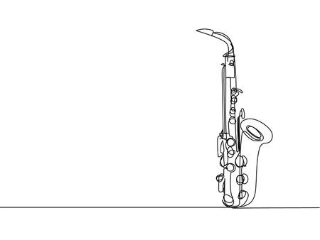 Saxophone one line art. Continuous line drawing of musical, melody, blues, saxophone, jazz, horn, music, sax, musician, trumpet, orchestra.のイラスト素材