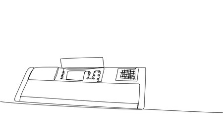 Synthesizer, keyboard one line art. Continuous line drawing of play, key, record, controller, acoustic, panel, playing, music, rhythm, equalizer, buttons, piano, instrument, dj, synth, audio, mixerのイラスト素材