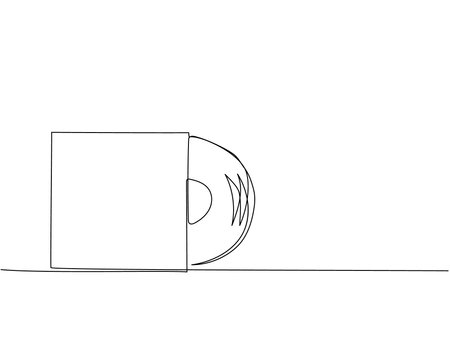 Vinyl audio record one line art. Continuous line drawing of record, music, vinyl, audio, classic, melody, sound, retro, vintage, turntable, album, dj, gramophoneのイラスト素材
