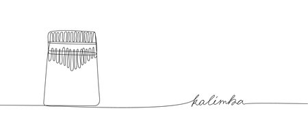 Kalimba one line art. Continuous line drawing of kalimba, mbira, instrument, musical, african, folk, melody, calimba with an inscription, lettering, handwritten.のイラスト素材
