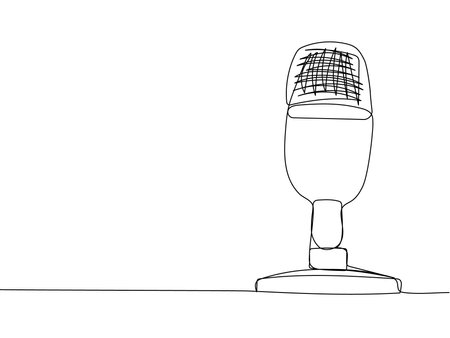 Radio microphone one line art. Continuous line drawing of musical, mic, broadcasting, microphone, radio, music, karaoke, audio, sound, retro, record, broadcast, mediaのイラスト素材