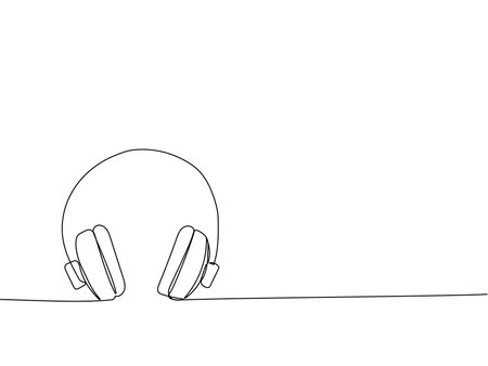 Headphones one line art. Continuous line drawing of music, headphone, headset, portable, earphones, sound, audio, hear, dj, listen, listening, ear, electronic, mobile, relax, radioのイラスト素材