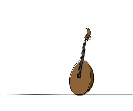 Kobza one line color art. Continuous line drawing of music, instrument, folk, musical, ukrainian, culture, acoustic, ethnic, lute, kobza, traditional, mandolin, stringのイラスト素材
