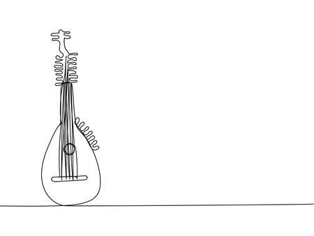 Torban one line art. Continuous line drawing of music, instrument, folk, musical, ukrainian, culture, acoustic, ethnic, lute, kobza, traditional, mandolin, stringのイラスト素材