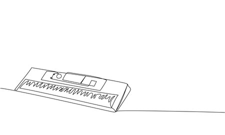 Synthesizer, keyboard one line art. Continuous line drawing of play, key, record, controller, acoustic, panel, playing, music, rhythm, equalizer, piano, instrument, dj, synth, audio, techno, mixerのイラスト素材