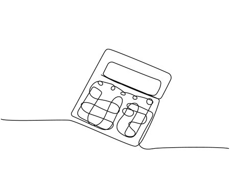 Calculator, count, bookkeeping one line art. Continuous line drawing of bank, money, finance, financial, payment, data, savings, economic, wealth, creditのイラスト素材