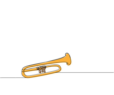 Trumpet one line color art. Continuous line drawing of musical, classical, trumpet, classic, audio, melody, acoustic, music, instrument, jazz, horn, orchestra.のイラスト素材