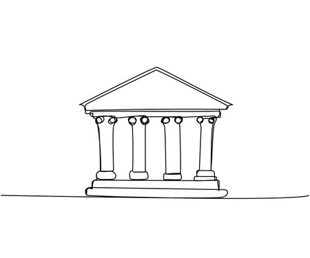 Bank, bank building, court, building with columns one line art. Continuous line drawing of bank, money, finance, financial, payment, data, savings, economic, wealth, creditのイラスト素材