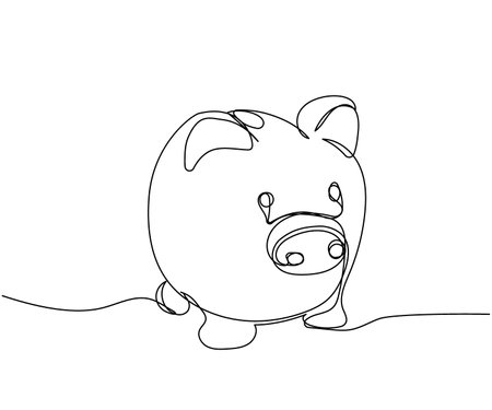 Piggy bank, savings, pig, bank one line art. Continuous line drawing of bank, money, finance, financial, payment, data, savings, economic, wealth, creditのイラスト素材