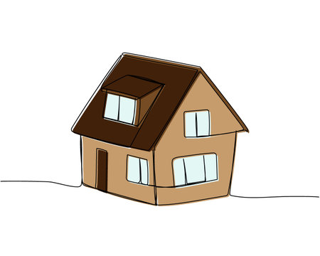 Private house, home loan, mortgage color, colored one line art. Continuous line drawing of bank, money, finance, financial, payment, data, savings, economic, wealth, creditのイラスト素材