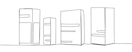Medicine set. Spray, drops, syrup, pack, package, box, herbal tincture, medicine one line art. Continuous line drawing of treatment, medication, medical, pharmacy medicine, therapy, allergyのイラスト素材