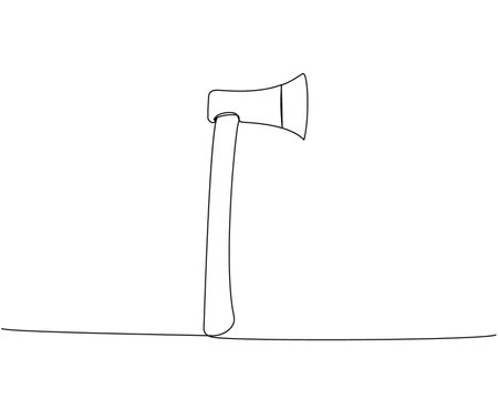 axe, hatchet, woodcutter, construction tool one line art. Continuous line drawing of repair, professional, hand, people, concept, support, maintenance.のイラスト素材