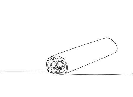 Sushi roll, Ehomaki, Setsubun one line art. Continuous line drawing of sushi, japanese, food, roll, culture, tasty, restaurant, japan, asian, sea, menuのイラスト素材
