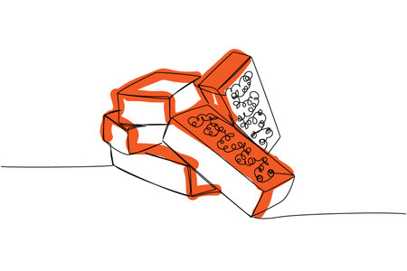 Brick, construction, building walls, building materials one line art. Continuous line color drawing of repair, professional, hand, people, concept, support, maintenance.のイラスト素材