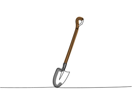 Shovel, dig, construction, cleaning one line art. Continuous line color drawing of repair, professional, hand, people, concept, support, maintenance.のイラスト素材